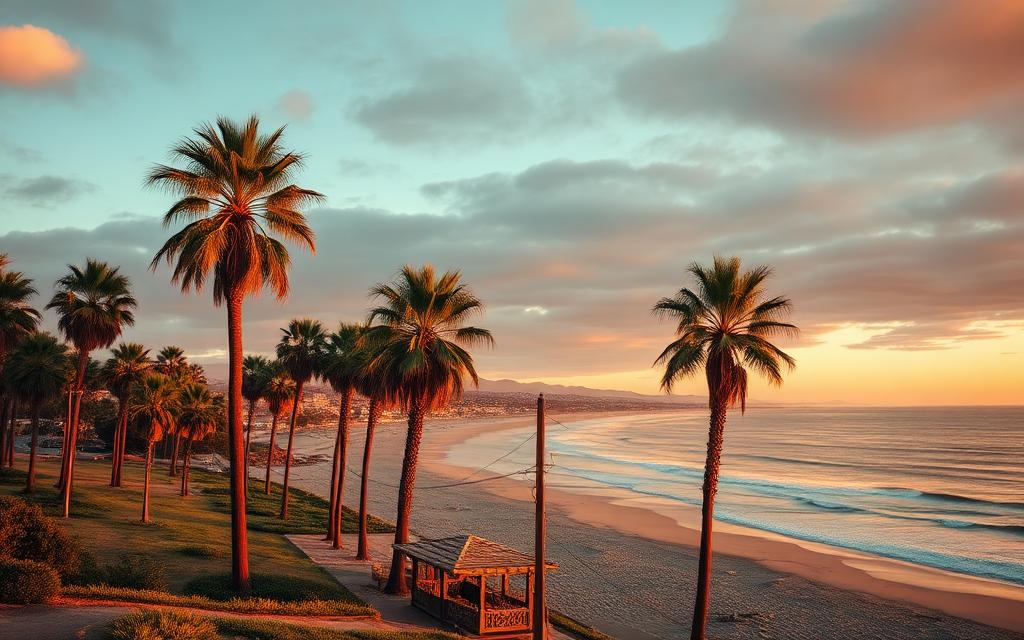 San Diego coastline with palm trees